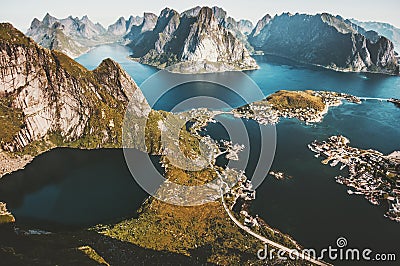 Reinebringen mountain aerial view landscape Stock Photo