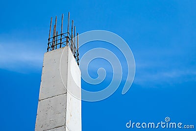 Reinforced concrete column structure in construction site with blue sky Stock Photo