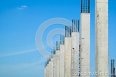 Reinforced concrete column structure in construction site with blue sky Stock Photo