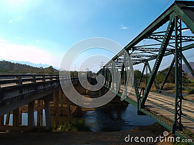 Reinforced concrete and Iron bridges over the pai river Stock Photo