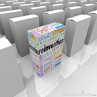 Reinvention One New Product Box Best Competitive Advantage Stock Photo