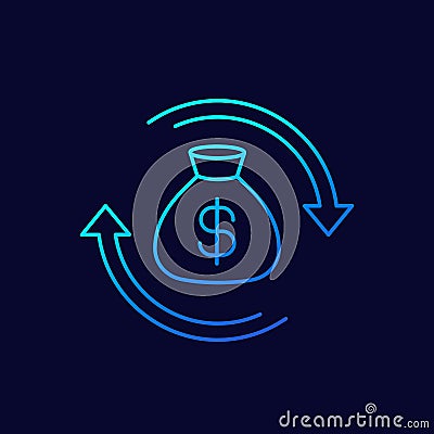 reinvest money line vector icon on dark Vector Illustration