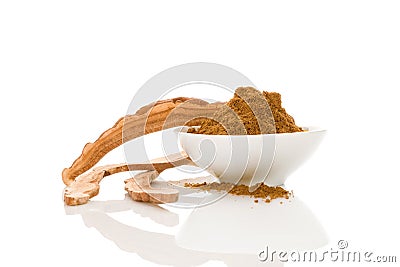 Reishi medical mushroom powder Stock Photo