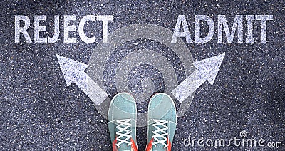 Reject and admit as different choices in life - pictured as words Reject, admit on a road to symbolize making decision and picking Cartoon Illustration