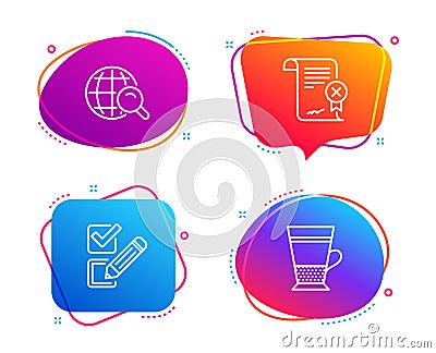 Reject certificate, Checkbox and Internet search icons set. Double latte sign. Vector Vector Illustration