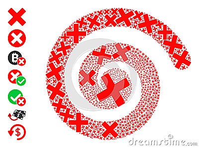 Reject Cross Icon Spiral Curl Collage Vector Illustration