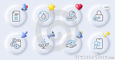 Reject file, No waterproof and Location app line icons. For web app, printing. Vector Vector Illustration