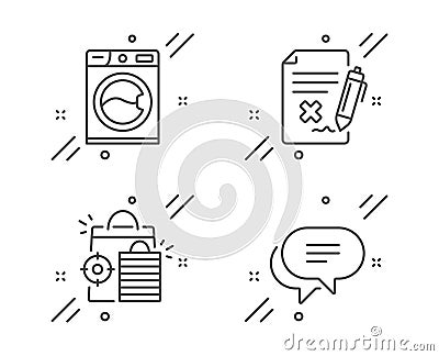 Reject file, Seo shopping and Washing machine icons set. Text message sign. Vector Vector Illustration