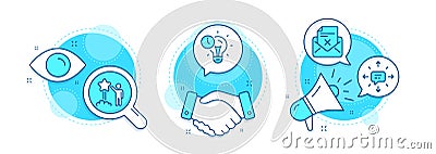 Reject letter, Time management and Star icons set. Sms sign. Delete mail, Idea lightbulb, Launch rating. Vector Vector Illustration