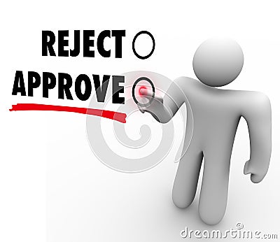 Reject Vs Approve Man Voting Touch Screen Response Stock Photo