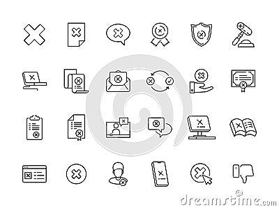 Rejected symbols. Guarantee or contract refuses judge canceled stamp vector rejected icons collection Vector Illustration