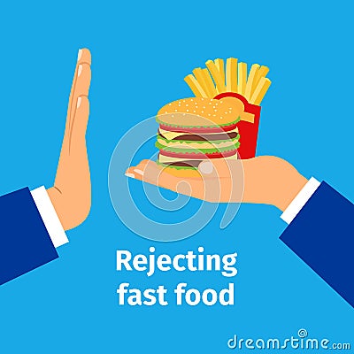 Rejecting the offered fast food Vector Illustration