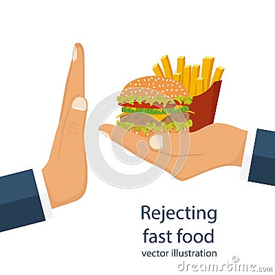 Rejecting offered junk food Vector Illustration