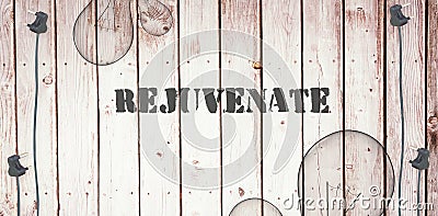 Rejuvenate against wooden background with plugs Stock Photo