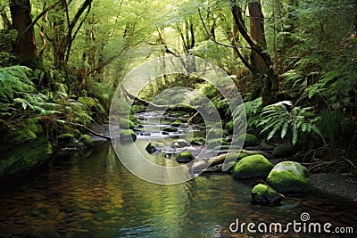 rejuvenated creek through recovering forest Stock Photo