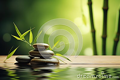 Rejuvenating Spa bamboo stones. Generate Ai Stock Photo