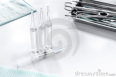 Rejuvenation by plastic surgery: medical instruments on white table backgrond copyspase Stock Photo