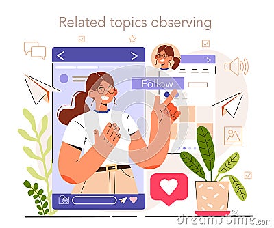 Related topic observing. Content strategy development. Social media content Vector Illustration