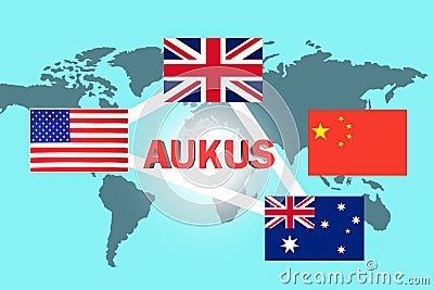 Relations between AUKUS and China. Stock Photo