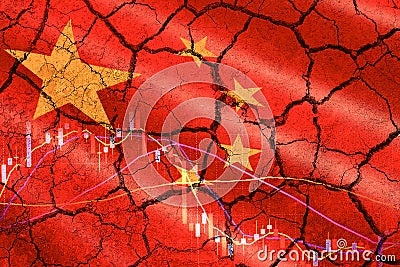 Relations Usa China trade war money tariffs with china flag stock chart on cracked wall - Economy recession conflict tax business Stock Photo