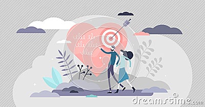 Relationship goals vector illustration. Couple target tiny persons concept. Vector Illustration