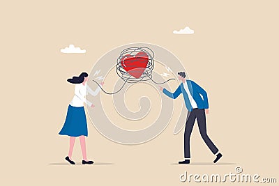 Relationship problem, disagreement or divorce, conflict or fight couple, broken family or marriage life failure, complicated Vector Illustration