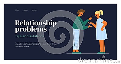 Relationship problems, family conflict concept with man and woman swearing at each other Vector Illustration