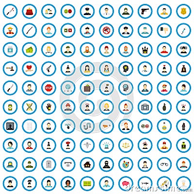 100 relationship problems icons set, flat style Vector Illustration