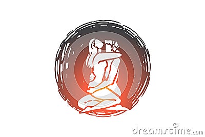 Relationship, sex, Kamasutra, man, woman concept. Hand drawn isolated vector. Vector Illustration