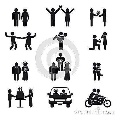 Relationship and wedding people icon set Vector Illustration