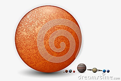 The relative size of eight planets and the sun 3d illustration. Vector Illustration