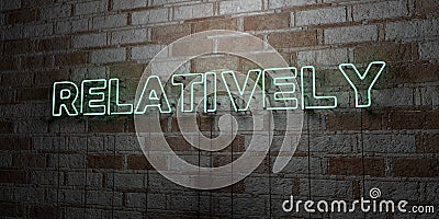 RELATIVELY - Glowing Neon Sign on stonework wall - 3D rendered royalty free stock illustration Cartoon Illustration