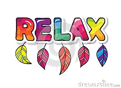Relax cartoon paper cutout letters with leaves. Can be used for T-shirt design, seasonal promotion. Autumn bright sticker. Vector Cartoon Illustration
