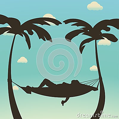 Relax in hammock silhouette Vector Illustration