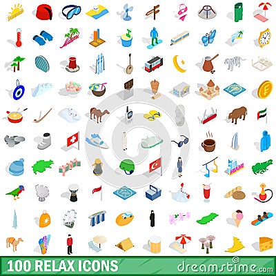 100 relax icons set, isometric 3d style Vector Illustration