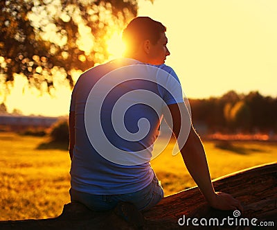 Relax lifestyle photo silhouette lovely man Stock Photo