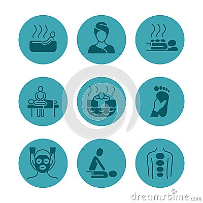 Relax, massage office, SPA center vector icons Vector Illustration