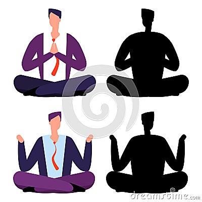 Relax, meditation cartoon businessmen. Two men relaxing Vector Illustration