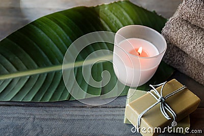 Relax with natural aroma soap Stock Photo