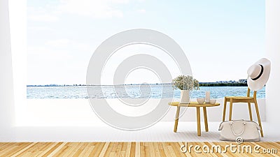 Relax on terrace and lake view in hotel - 3D Rendering Stock Photo