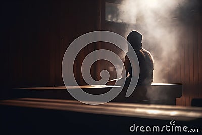 Sweating in the Sauna: Person Relaxing in Steamy Room Stock Photo