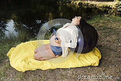 Relaxation Pregnant Music Park Lake Calmness Stock Photo