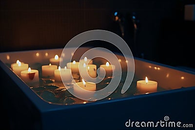 relaxation wellness relax candlelight bath candle care room light spa. Generative AI. Stock Photo