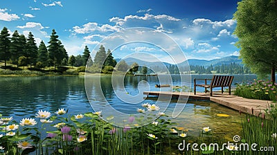 relaxation retirement lake Cartoon Illustration