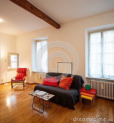 Relaxation room with sofa in a newly renovated apartment Stock Photo