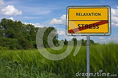 RELAXATION - STRESS . series of images with words associated with the topic SUMMER AND SUN Stock Photo