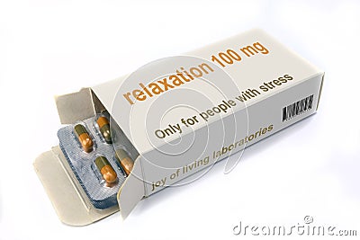 Relaxation tablets box, fictitious medicine Stock Photo