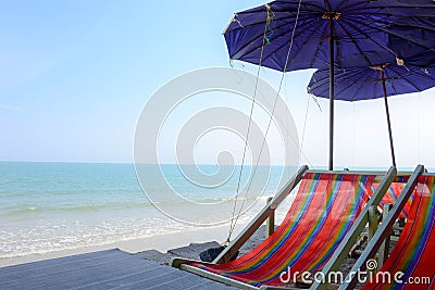 Canvas chair along side the beach. Stock Photo