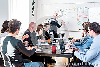 Relaxed informal IT business startup company team meeting. Stock Photo