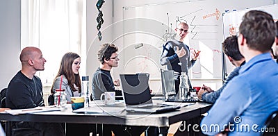 Relaxed informal IT business startup company team meeting. Stock Photo